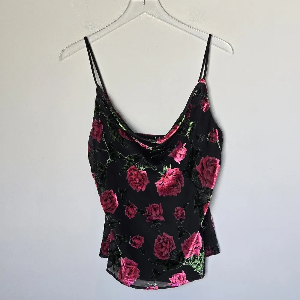 Revolve NBD Harmony Cami Top in 90s Rose Velvet Burnout with Pink Roses Size M - Picture 11 of 11